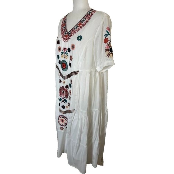 ORANGE CREEK Dress Size M/L White Boho Embroidered Midi Lined Rayon - Picture 6 of 10
